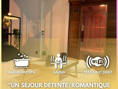 Sauna traditionnel en bois et plateau d'accueil - Love Room Dole - Appartement Spa - NAHLEO Industriel