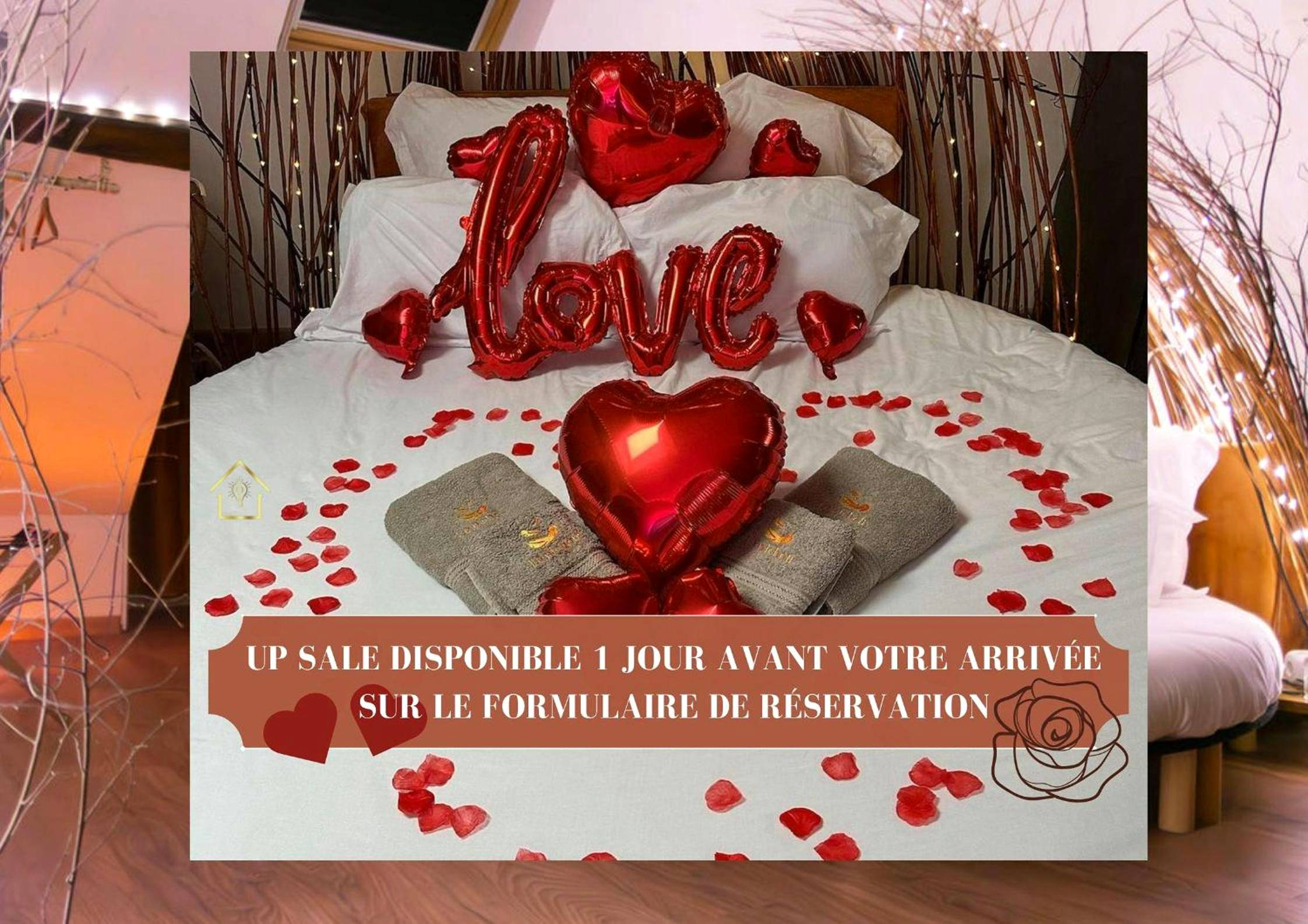 Décoration romantique avec ballons et pétales - Le Nichoir Cosy : Évasion Bien - être et Massage