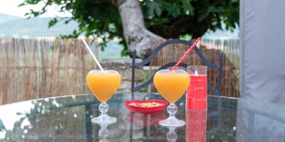 Cocktails en forme de cœur sur table de terrasse - Gite au nid d'Ange