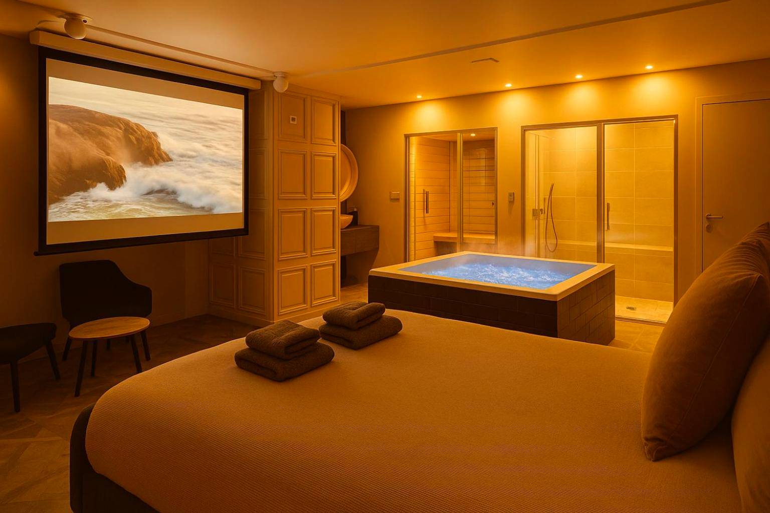 Suite avec lit king size, jacuzzi et cinéma - Love Room Angers - Appartement avec Jacuzzi Sauna & Home Cinéma - Nid d'Angers