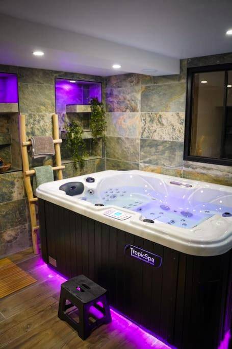 Bain à remous avec luminaires violets - Nuit de la sagesse "jacuzzi terrasse et parking privé"