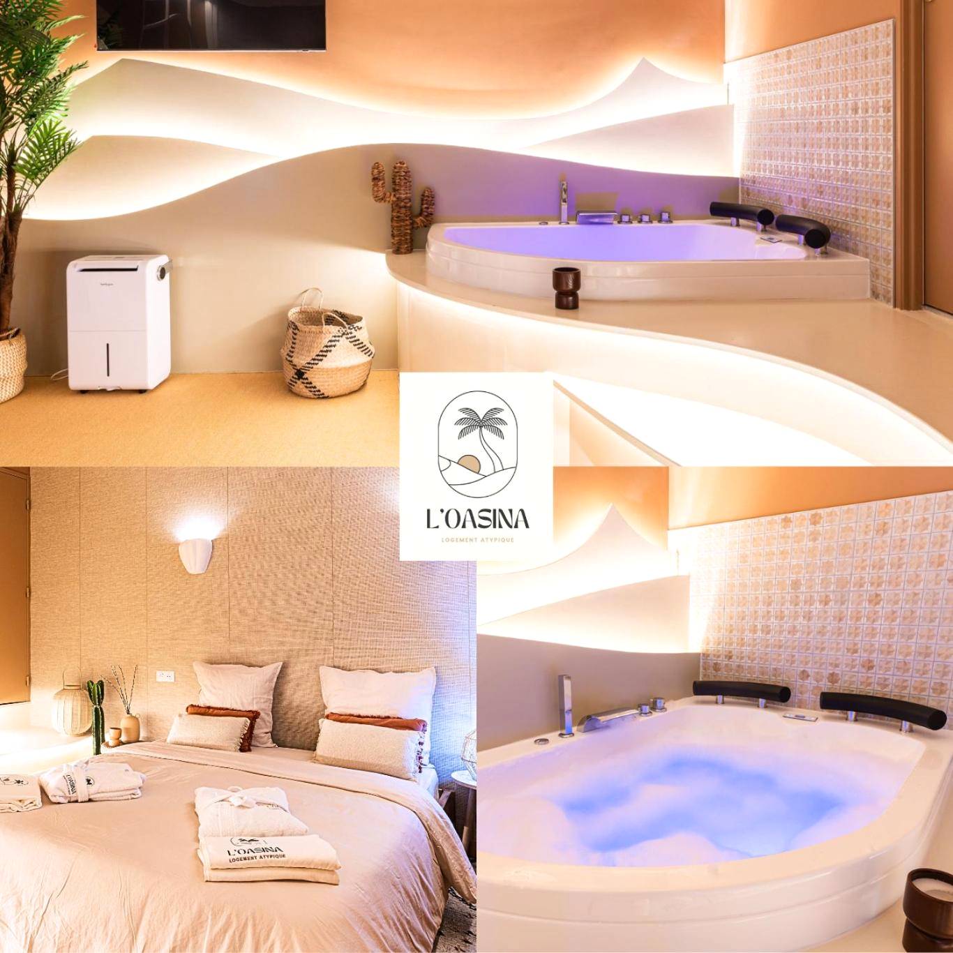 Jacuzzi privatif et lit avec peignoirs - Love Room Bourg - en - Bresse - L'OASINA - Spa privé - Voyagez dans le Désert