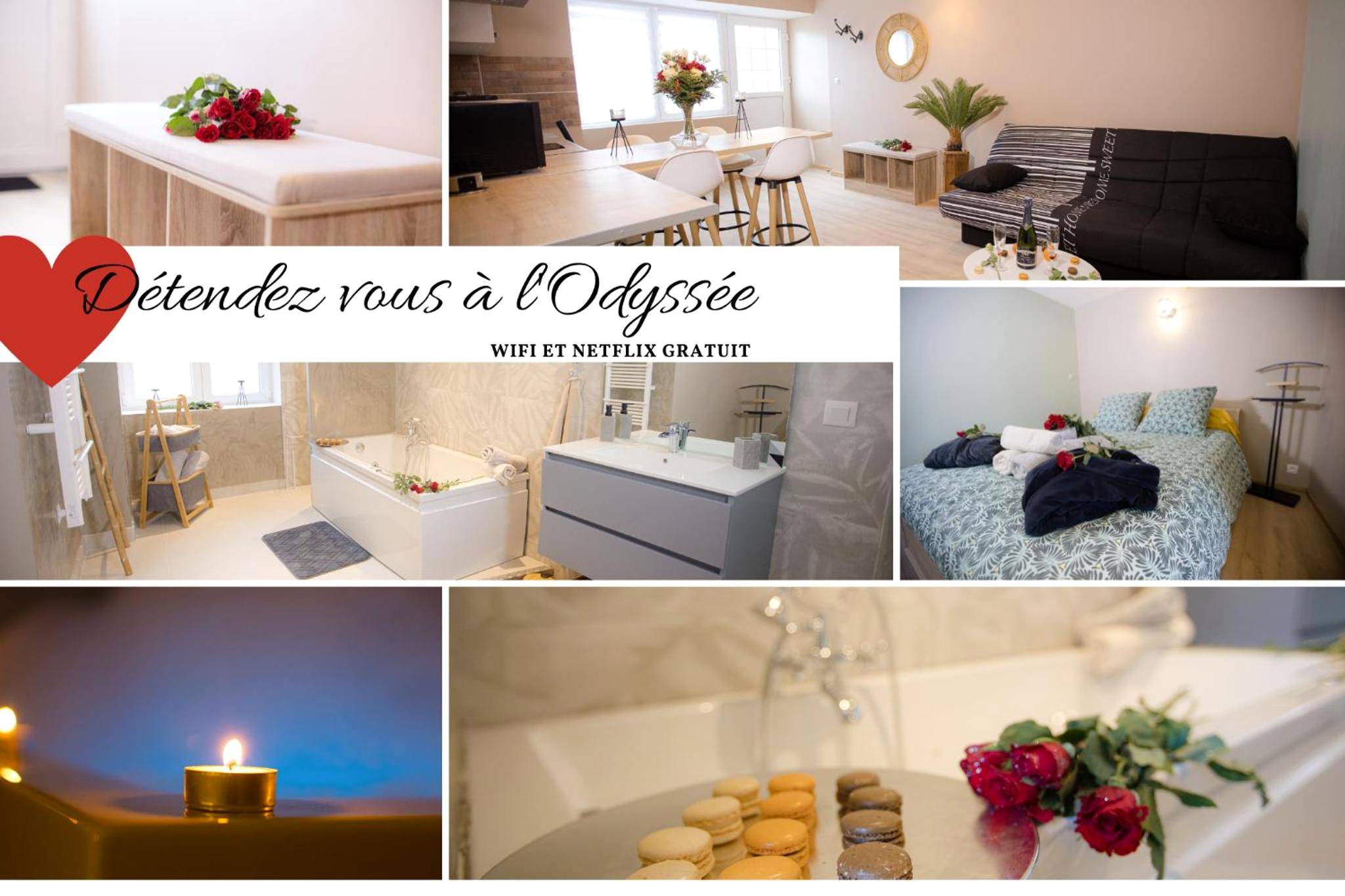 Pêle - mêle des différents espaces du logement - ODYSSEE l'expérience commence ici JACUZZI