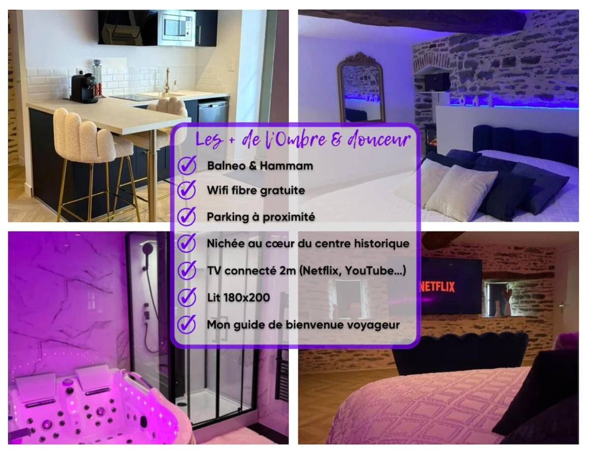 Cuisine équipée avec mange - debout et tabourets - Love Room Josselin - Ombre et Douceur