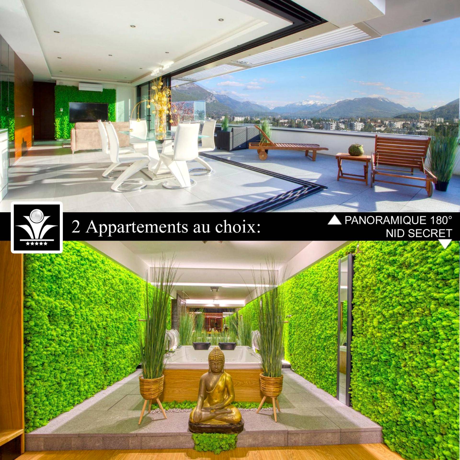 Terrasse panoramique avec vue sur les montagnes - Love Room Annecy - Panoramique 180 lac et montagne et Nid Secret spa...