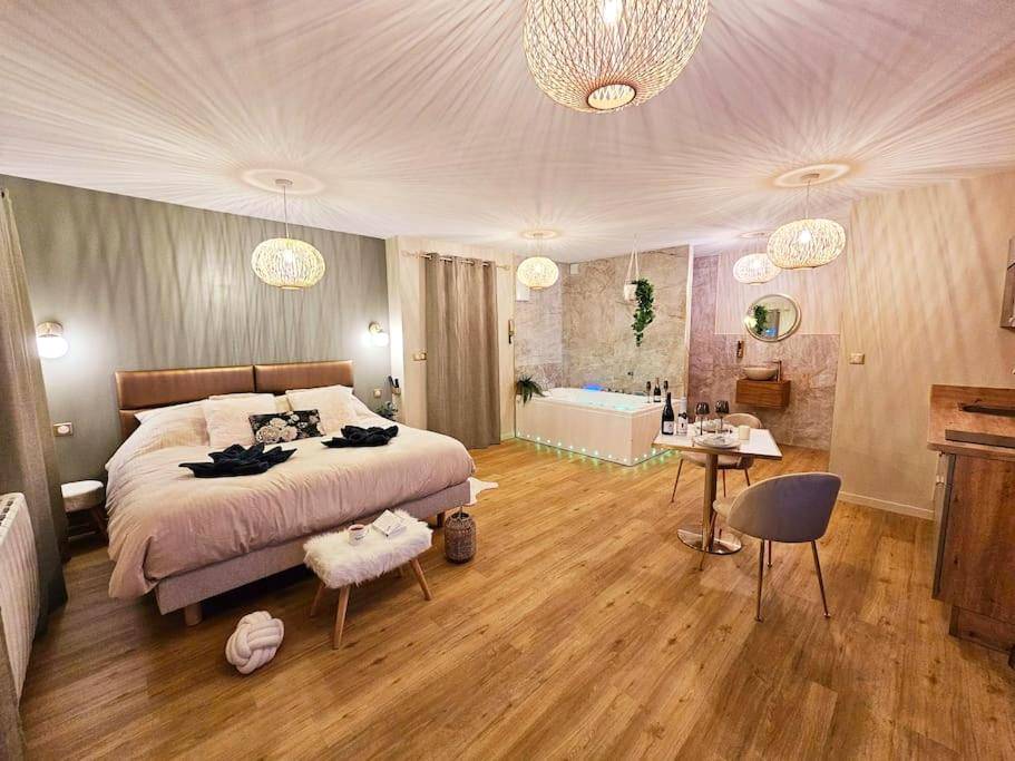 Suite ouverte avec lit king size et jacuzzi - La Parenthèse - Votre Cocon au Centre d'Oyonnax