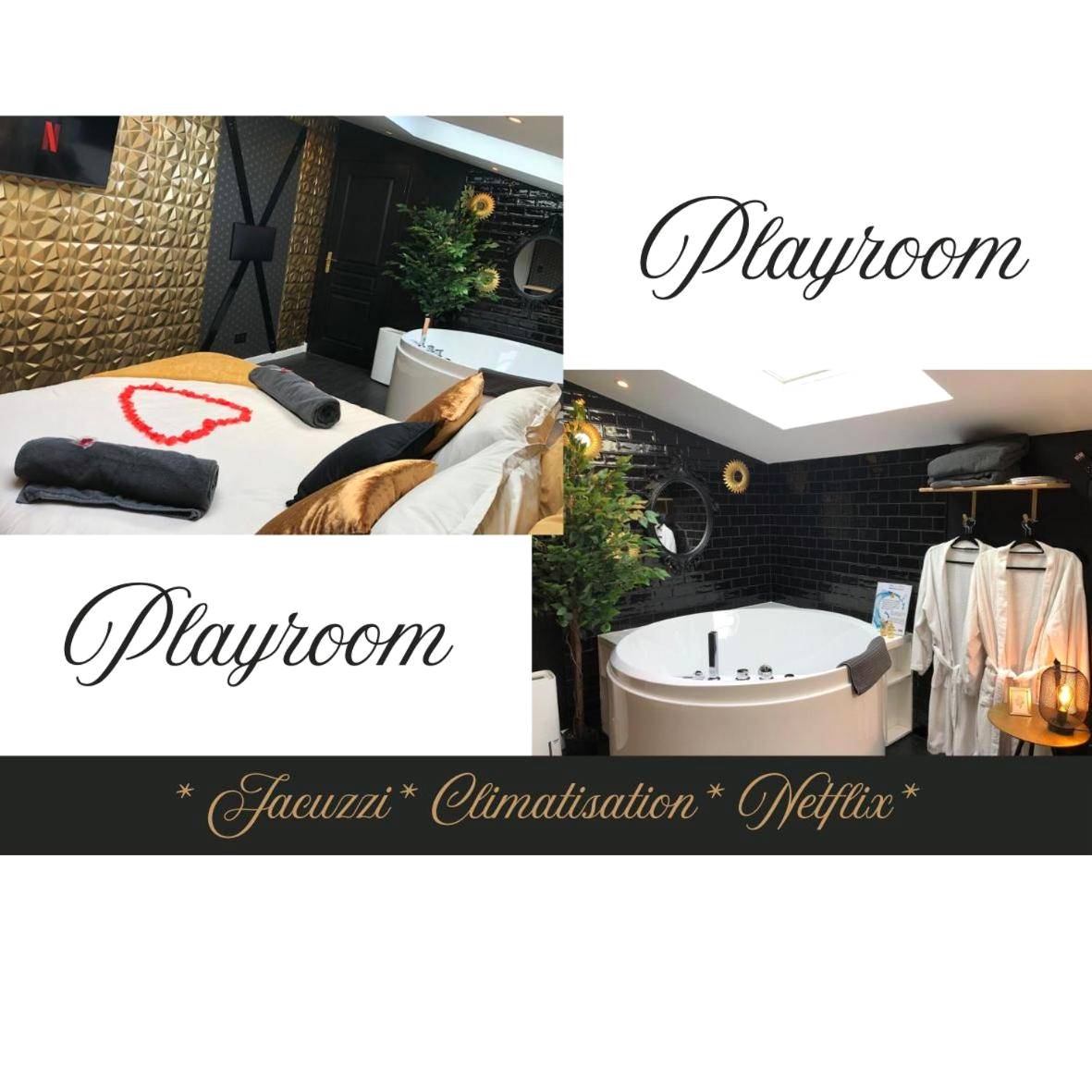 Jacuzzi rond et peignoirs blancs - Love Room Val de Virvée - Playroom et Nuit Insolite