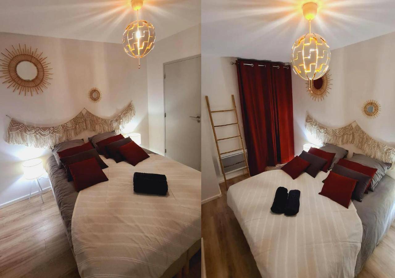 Chambre avec lit double et décoration bohème - Priv8Spa New Love Room Jacuzzi Privée