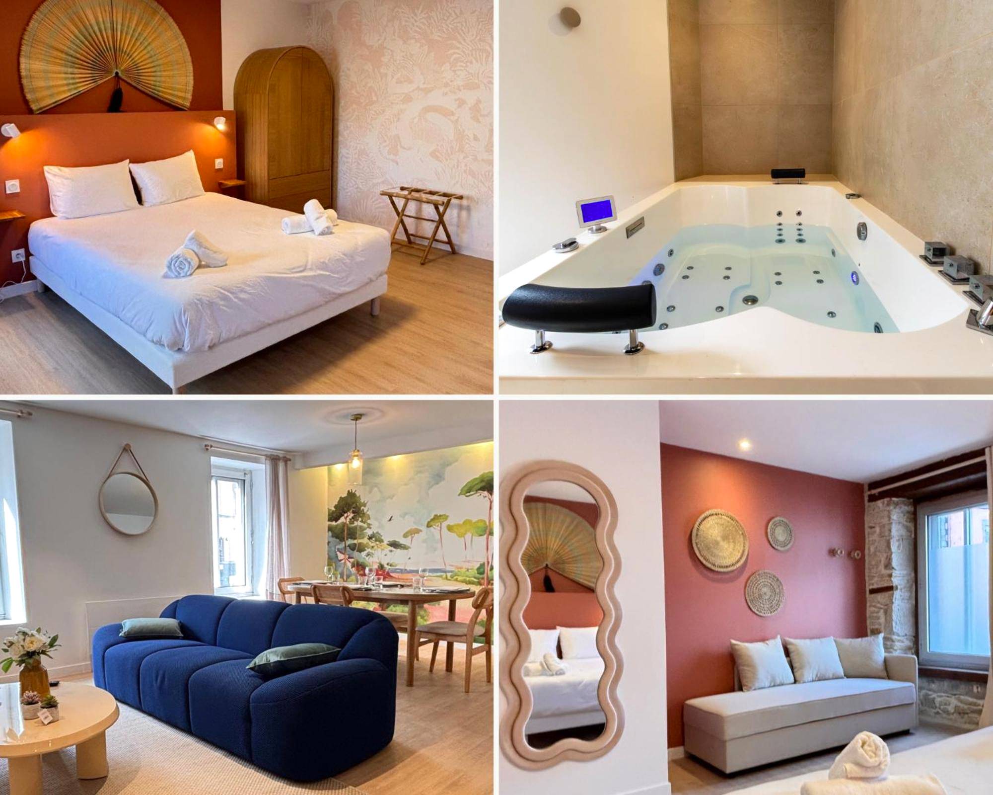 Chambre avec lit double et décoration éventail - Love Room Quimper - Romance & Evasion - Centre Ville - Love Room - Balnéo