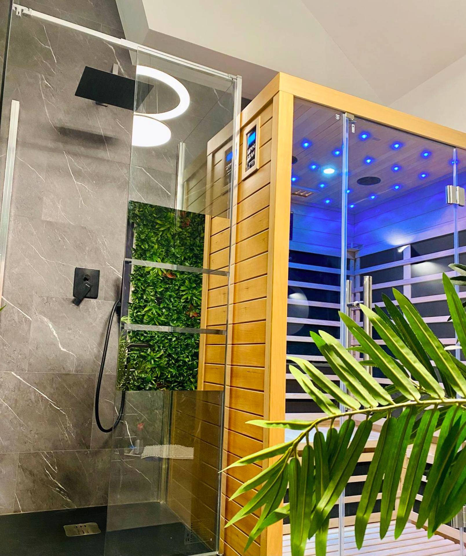 Douche à l'italienne et sauna avec ciel étoilé - Saphir Spa - Sauna Balnéo Chromothérapie Massage