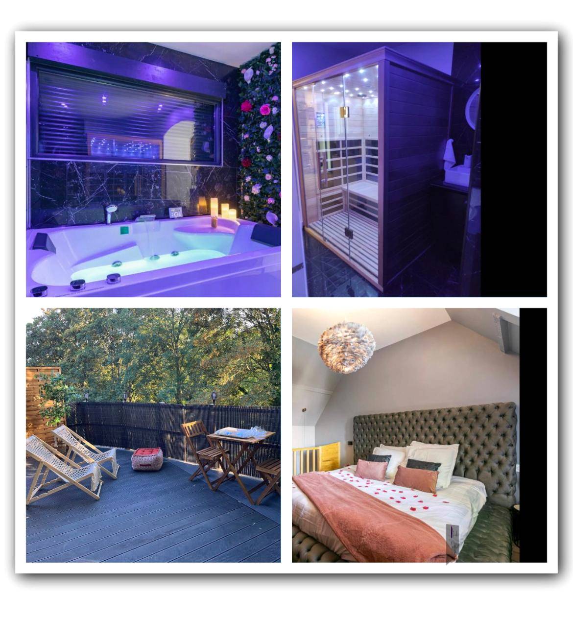 Jacuzzi privatif et sauna en bois vitré - Love Room Rouen - Sauna, jacuzzi, terrasse et parking