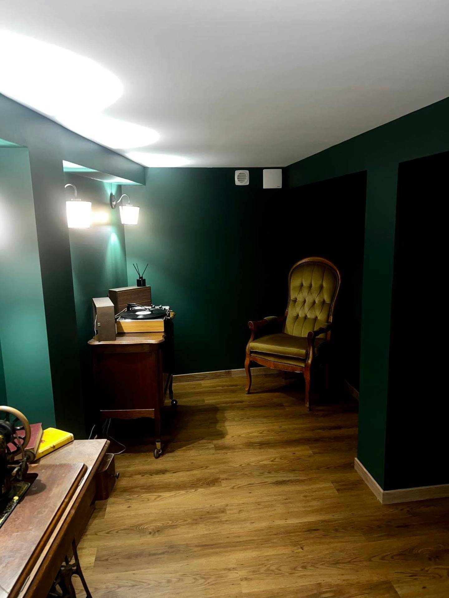 Coin lecture vintage avec fauteuil et platine - Le secret d’Adam