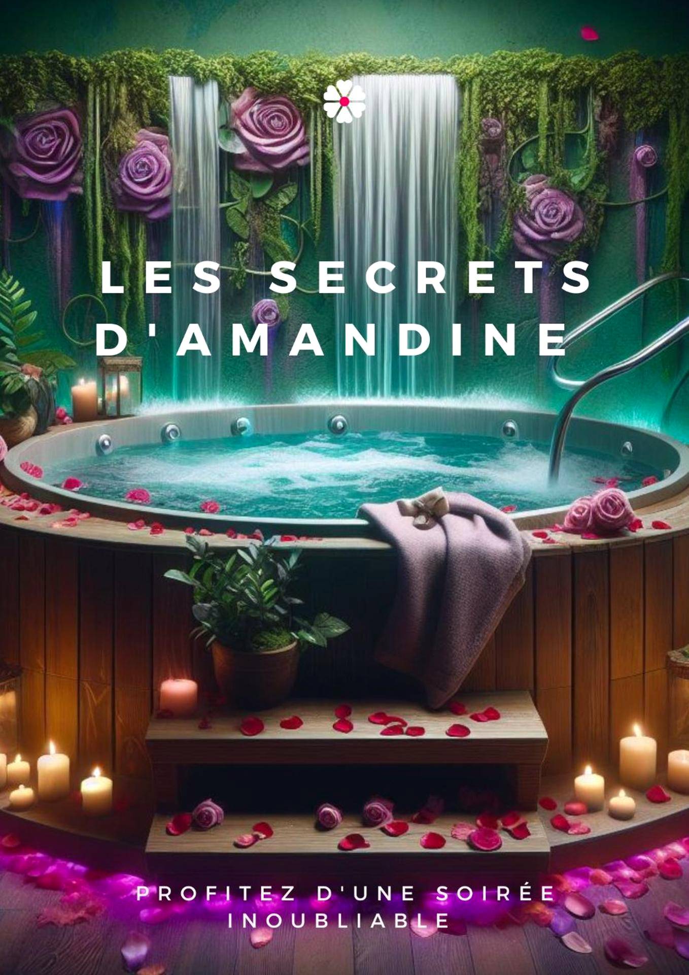 Jacuzzi avec cascade et bougies romantiques - Love Room Gurunhuel - Les Secrets d'Amandine