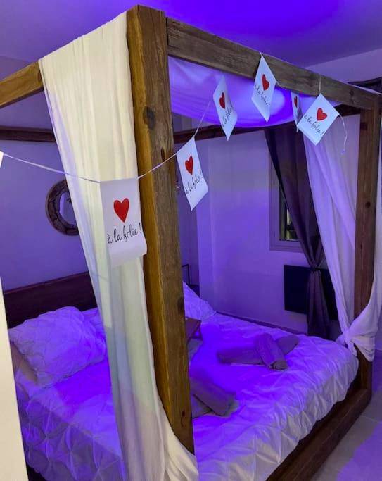 Lit à baldaquin avec voilages et lumière violette - Appartement - Spa