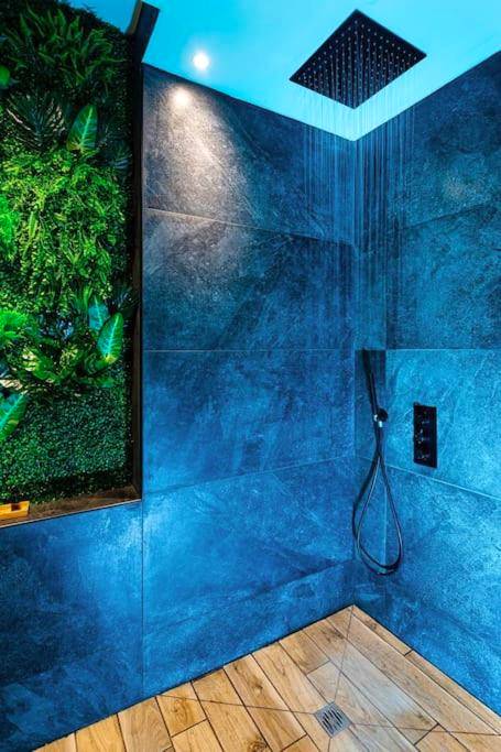 Douche à l'italienne avec ciel de pluie bleu - Le SPA & Cocon - Jacuzzi - Sauna - Clim - Melina&Alfred