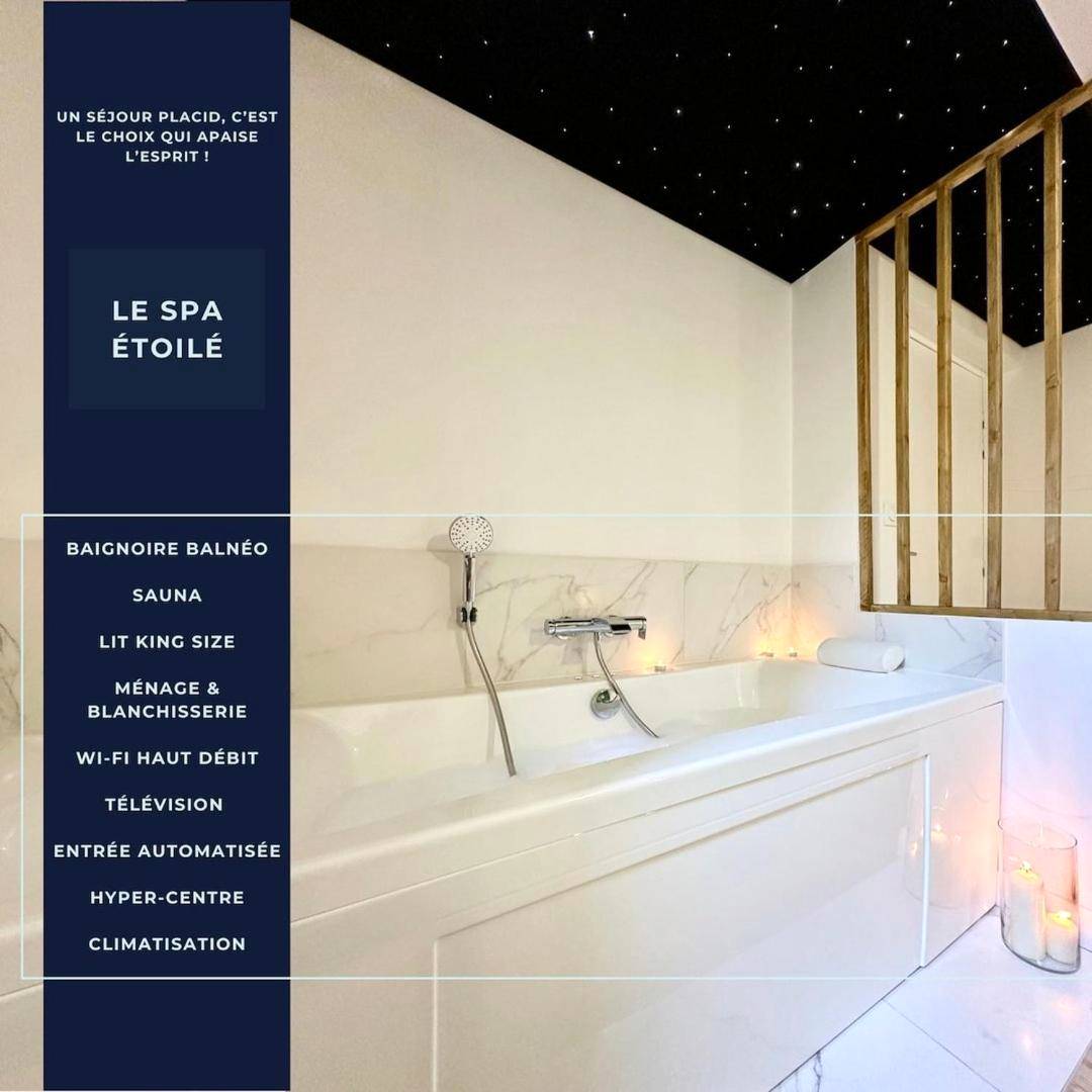 Baignoire balnéo sous plafond étoilé - Love Room Mont - de - Marsan - Le SPA Étoilé - Baignoire Balnéo et Sauna Privatif