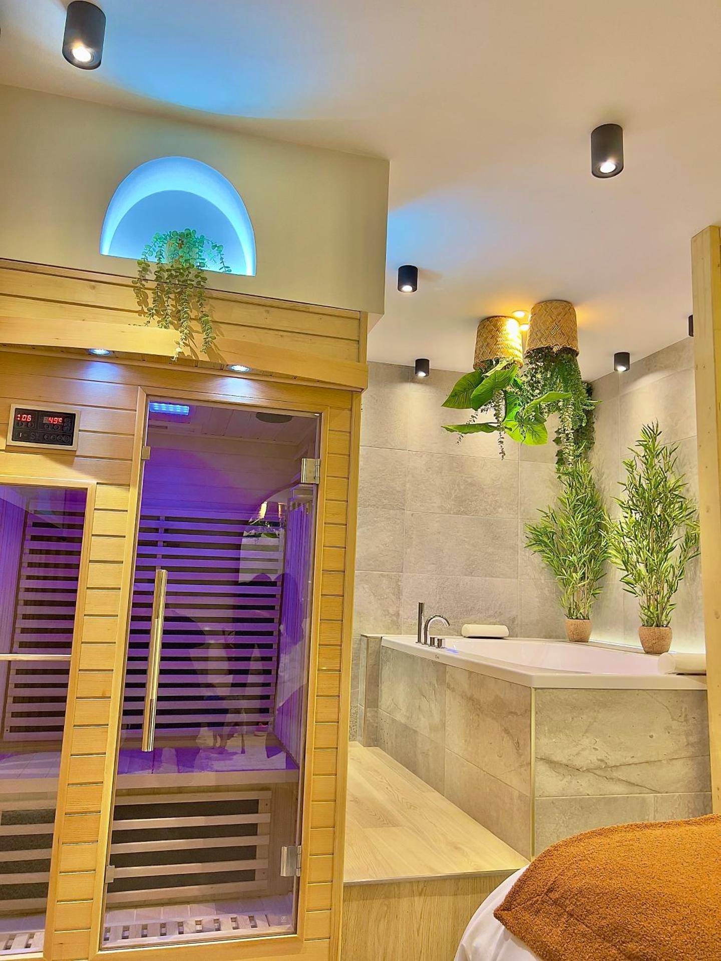 Sauna infrarouge et baignoire balnéo - Love Room Troyes - Spa - Sauna privatif plein centre