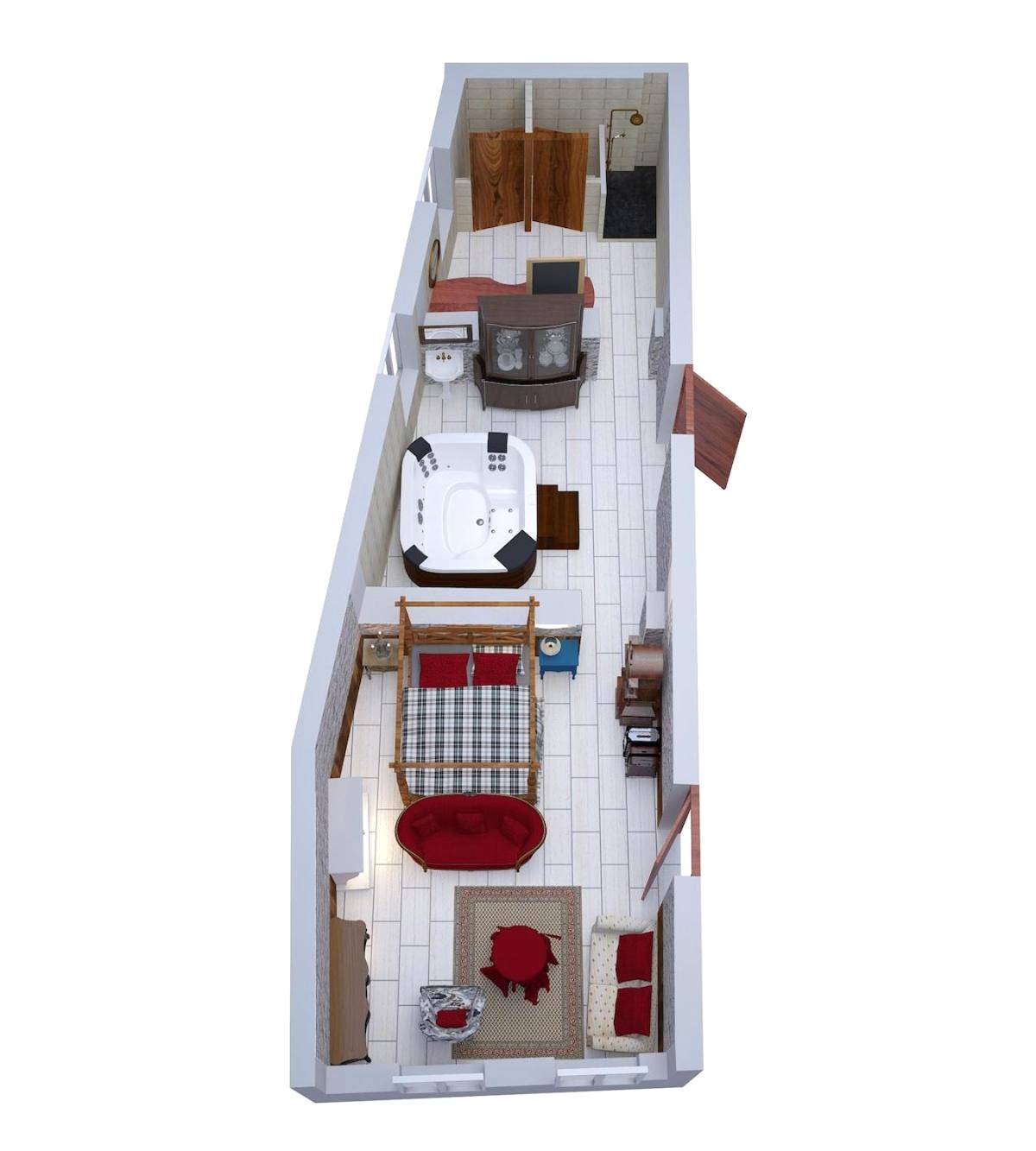 Plan 3D de l'agencement du logement - Le Spa du Sorcier