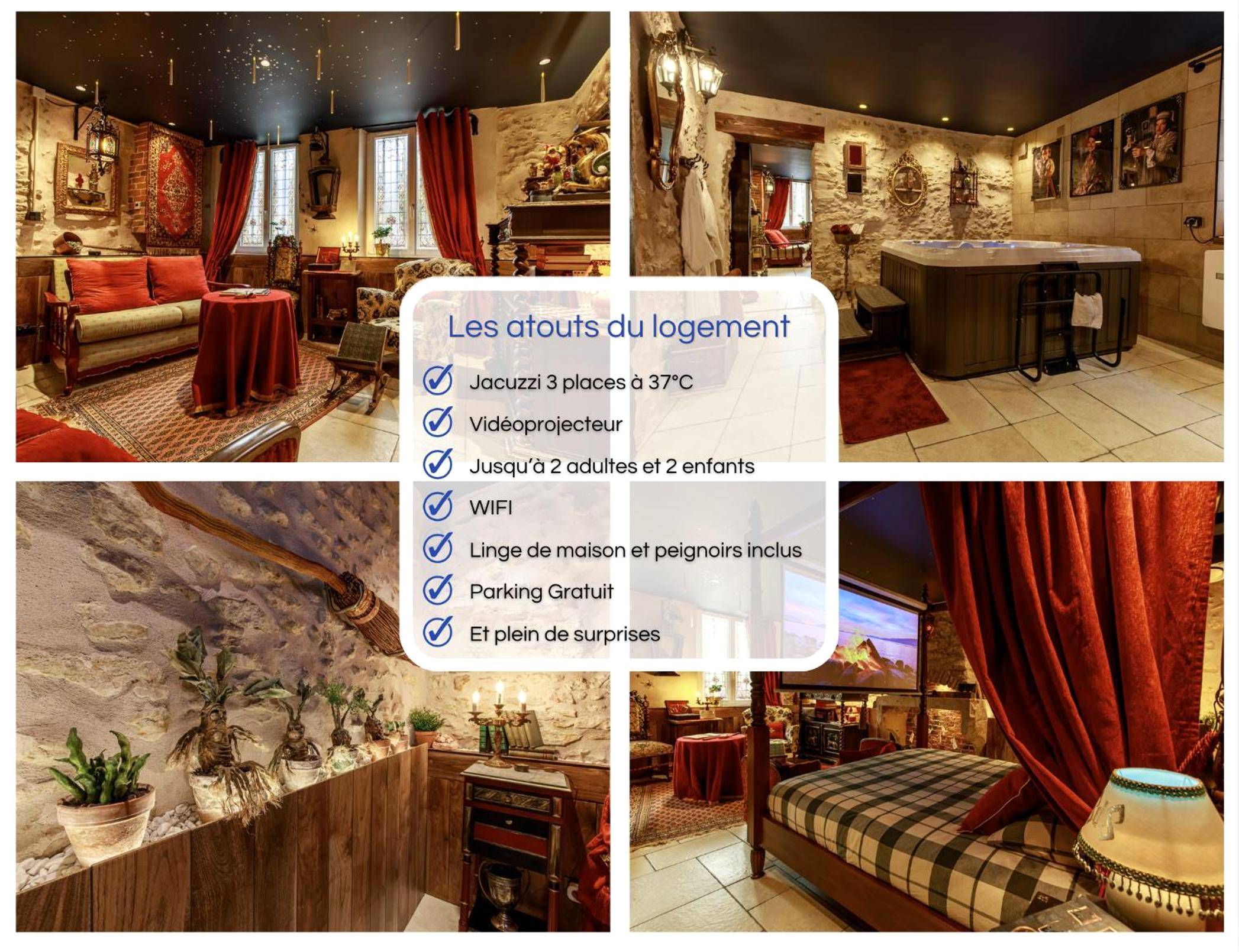 Pêle - mêle des équipements et atouts de la suite - Le Spa du Sorcier