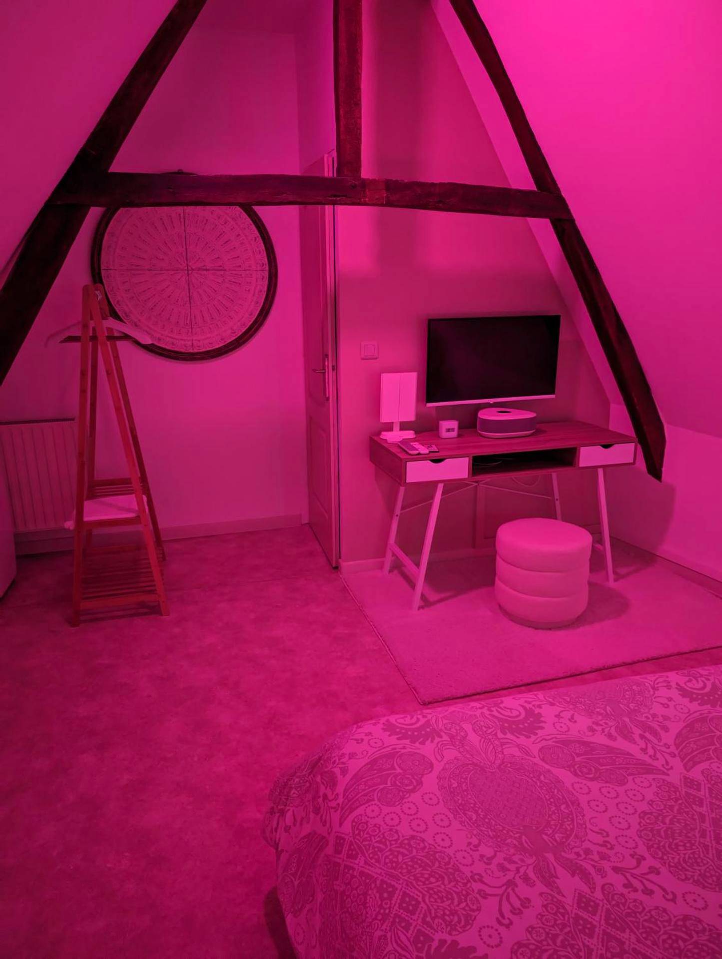 Espace bureau et télévision sous charpente - Le Spacidulé
