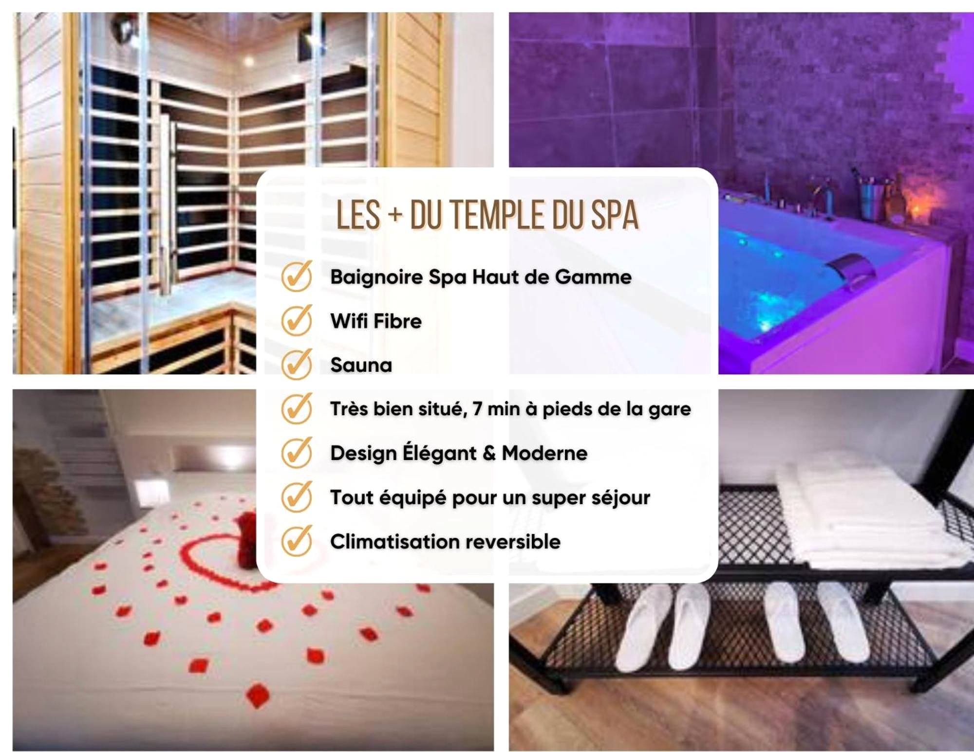 Pêle - mêle des équipements et services spa - Love Room Vienne - Le Temple du SPA