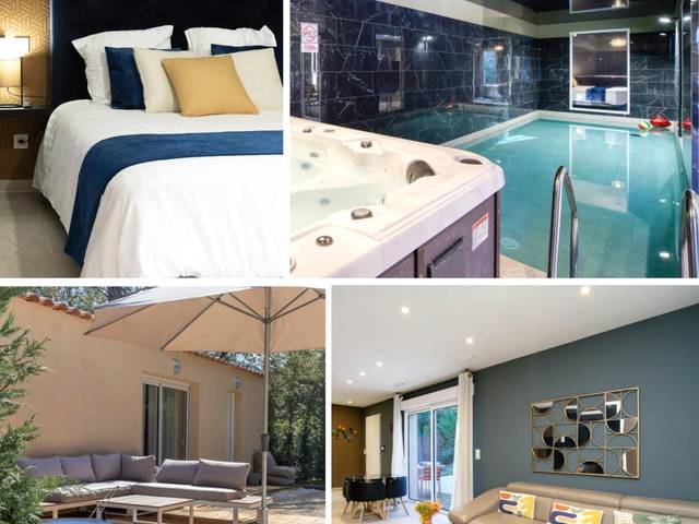 Chambre avec vue sur piscine intérieure - Love Room Lorgues - Villa 2pers Lorgues Piscine, Spa, Hammam