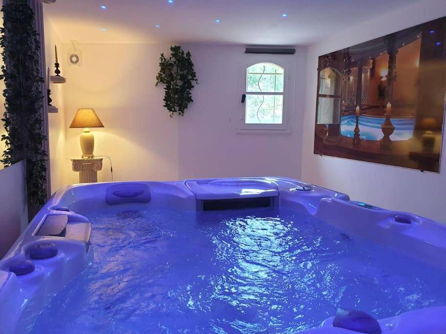 Bain à remous privatif avec éclairage bleu - Villa Ohna - Gîte Romantique avec Spa Privé
